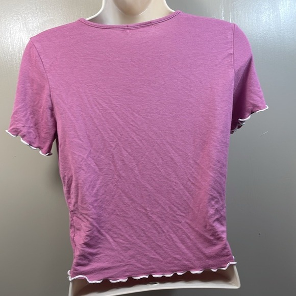 Womens Ruffle Trim Top Short Sleeve Shirt Cute Casual Everyday - Picture 6 of 12